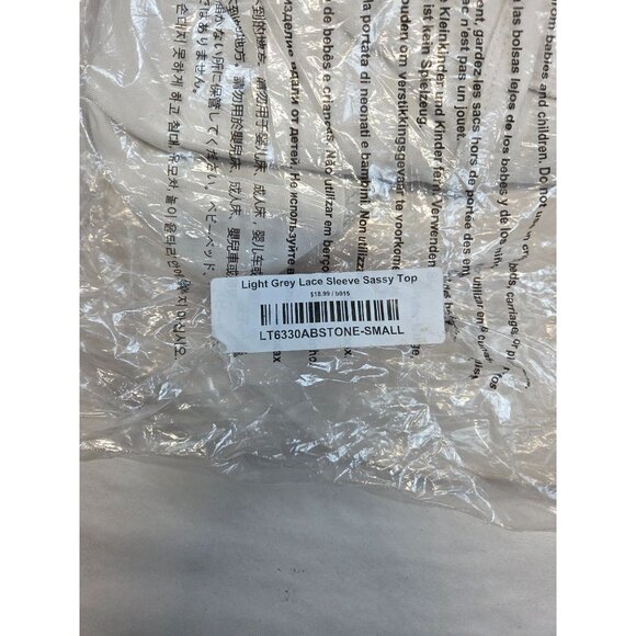 Zenana Lace Sleeve Top T-shirt Round Bottom Loose Off White/Grey Womens Small - Picture 8 of 9